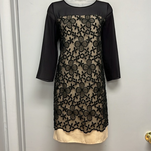 Erin Fetherston Sheer Overlay 3/4 Sleeve Shift Cocktail Dress Size 2 - Picture 2 of 11